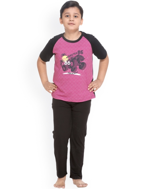 

Kanvin Boys Black & Purple Printed Night suit