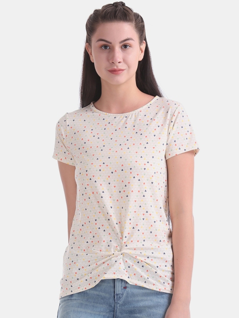 

ELLE Women Multicoloured Printed Round Neck T-shirt, Multi