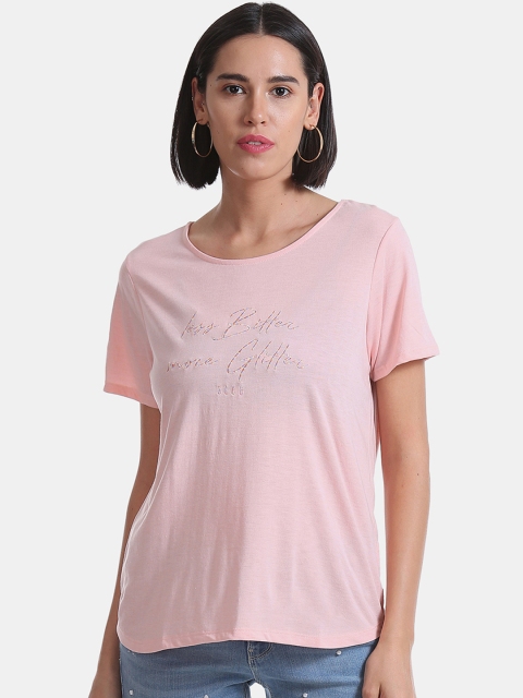

ELLE Women Pink Printed Round Neck T-shirt