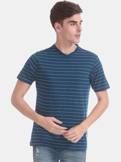 

Cherokee Men Blue Striped V-Neck T-shirt