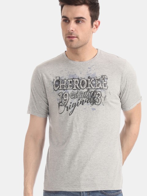 

Cherokee Men Grey Melange Printed Round Neck T-shirt