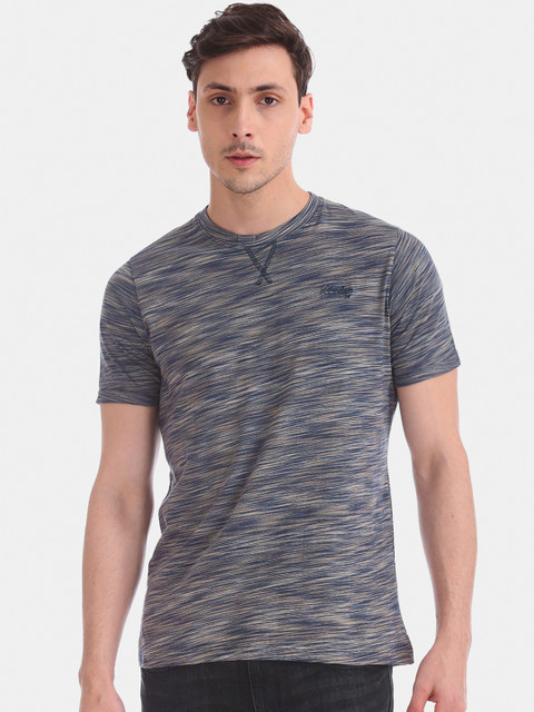 

Cherokee Men Blue Striped Round Neck T-shirt