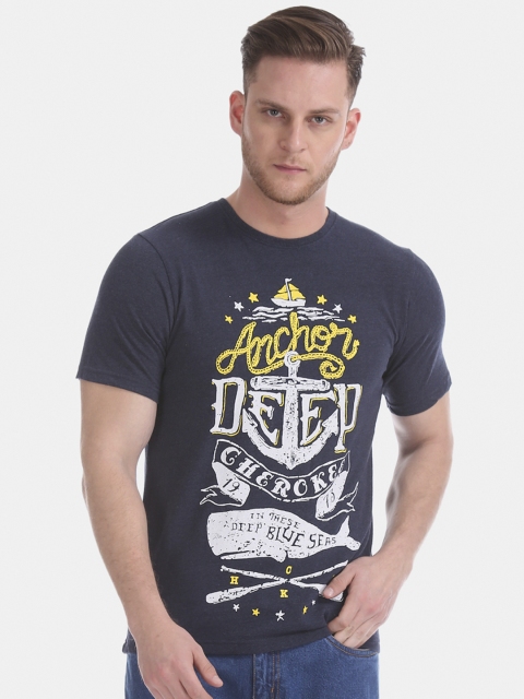 

Cherokee Men Navy Blue Printed Round Neck T-shirt