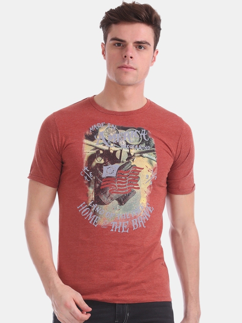

Cherokee Men Rust Red Printed Round Neck T-shirt