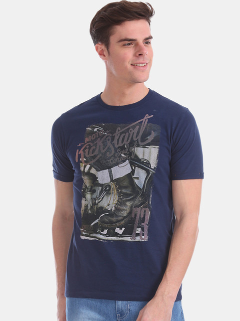 

Cherokee Men Navy Blue Printed Round Neck T-shirt