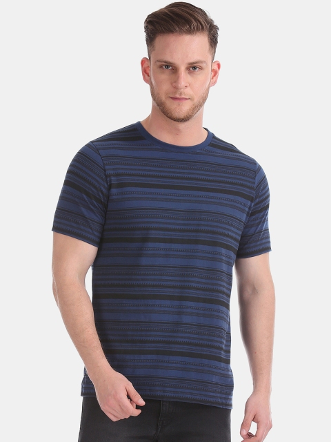 

Cherokee Men Blue & Black Striped Round Neck T-shirt