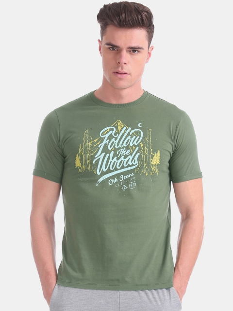 

Cherokee Men Olive Green Printed Round Neck T-shirt