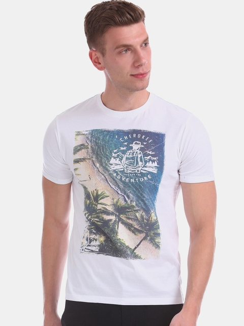 

Cherokee Men White Printed Round Neck Pure Cotton T-shirt