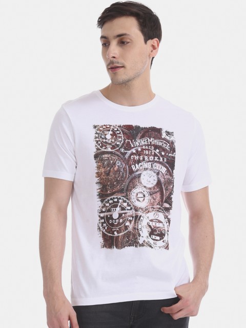 

Cherokee Men White Printed Round Neck T-shirt
