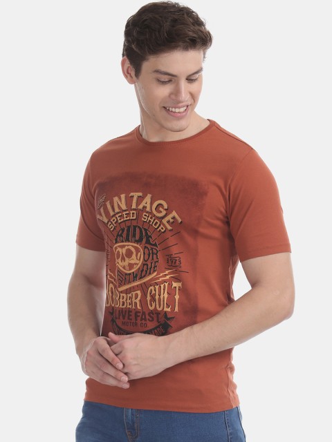 

Cherokee Men Orange Printed Round Neck T-shirt