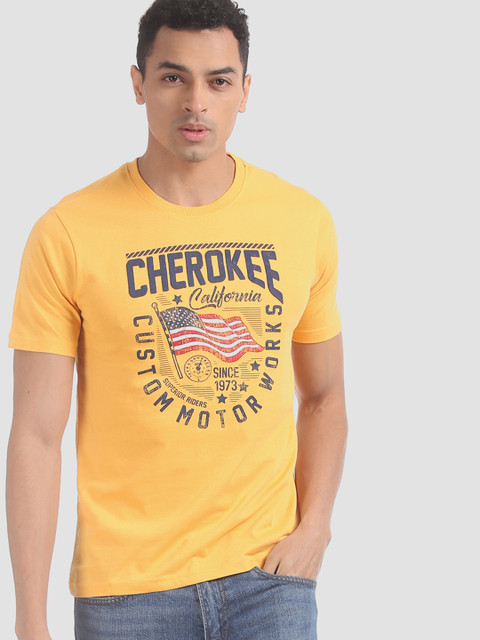 

Cherokee Men Yellow Printed Round Neck T-shirt