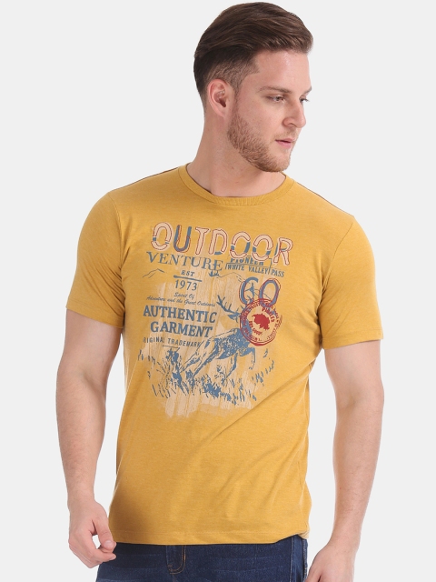 

Cherokee Men Mustard Yellow Printed Round Neck T-shirt