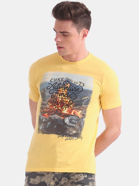 

Cherokee Men Yellow Printed Round Neck T-shirt