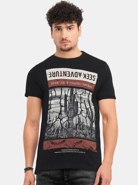 

Cherokee Men Black Printed Round Neck T-shirt