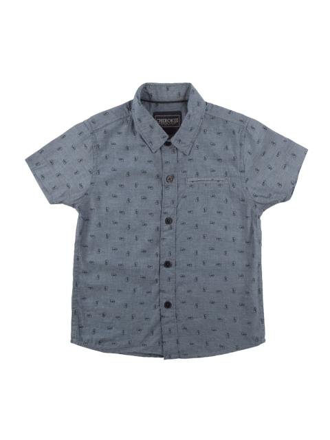 

Cherokee Boys Grey & Black Regular Fit Printed Casual Shirt