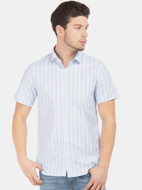 

Excalibur Men White & Blue Slim Fit Striped Casual Shirt