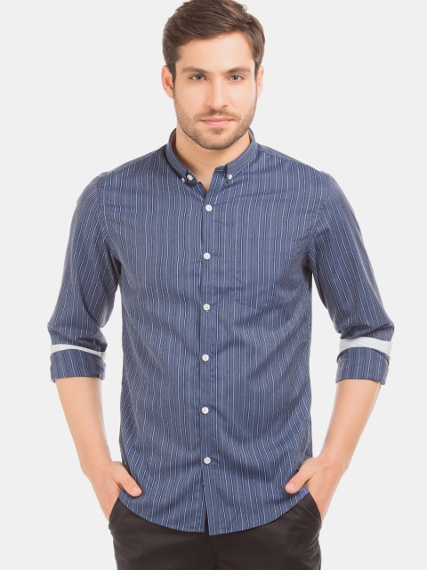 

Excalibur Men Navy Blue & Grey Slim Fit Striped Casual Shirt