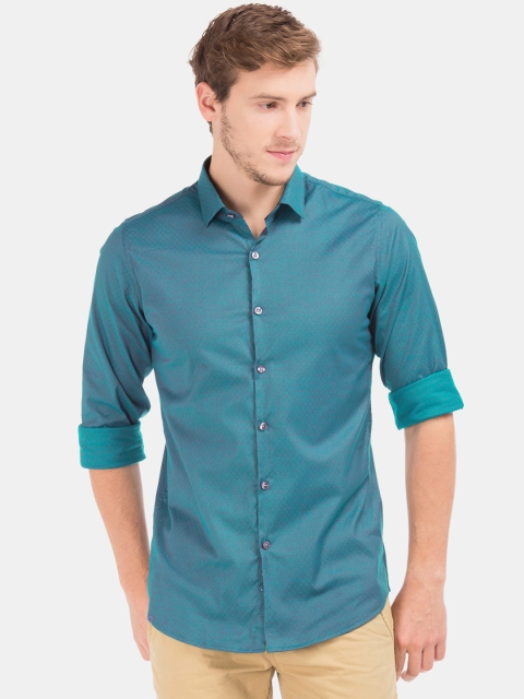 

Excalibur Men Teal Blue Slim Fit Two Tone Printed Casual Shirt
