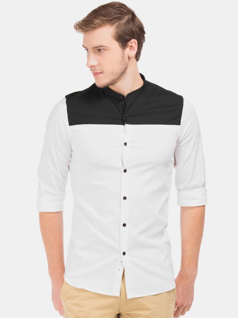 

Excalibur Men White & Black Slim Fit Colourblocked Casual Shirt