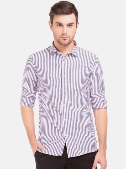 

Excalibur Men White & Purple Slim Fit Bengal Stripe Casual Shirt