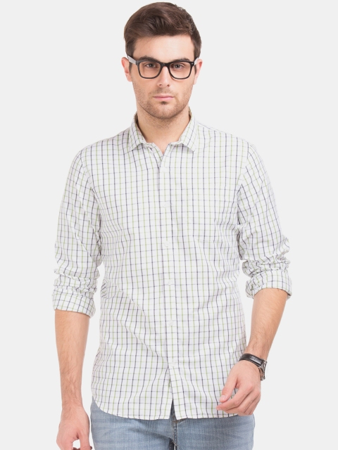 

Excalibur Men White & Navy Blue Slim Fit Checked Casual Shirt