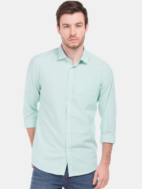 

Excalibur Men White & Green Slim Fit Striped Casual Shirt