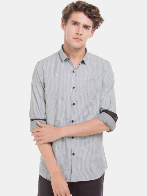 

Excalibur Men Grey & White Skinny Fit Printed Casual Shirt