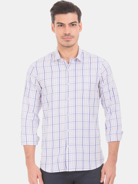 

Excalibur Men White & Blue Slim Fit Checked Casual Shirt