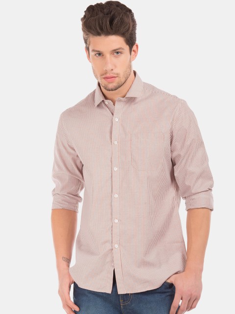 

Excalibur Men Brown & Maroon Regular Fit Striped Casual Shirt
