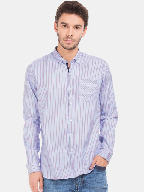 

Excalibur Men Blue & Purple Regular Fit Striped Casual Shirt