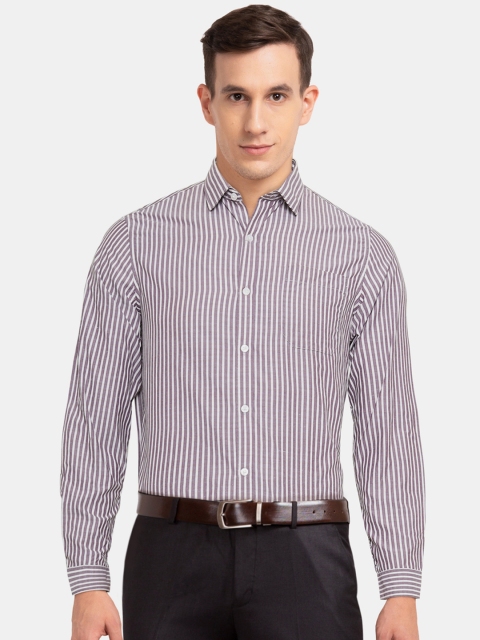 

Excalibur Men White & Purple Regular Fit Striped Formal Shirt