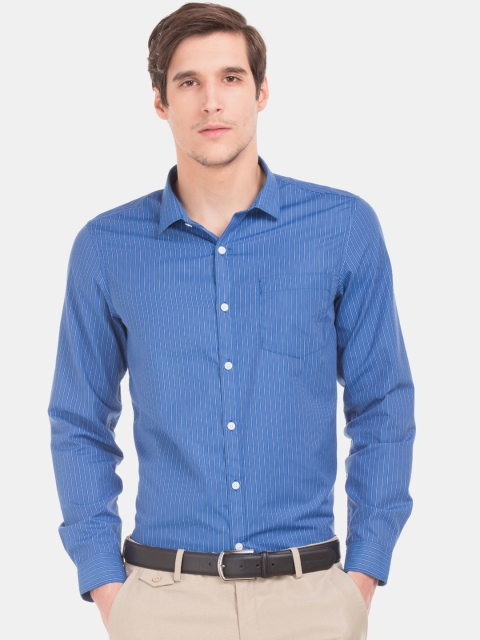 

Excalibur Men Blue & White Slim Fit Striped Formal Shirt