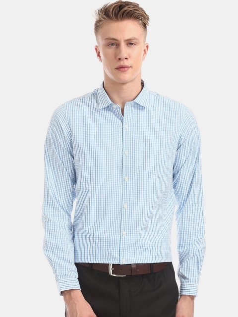 

Excalibur Men Turquoise Blue & White Slim Fit Checked Semiformal Shirt