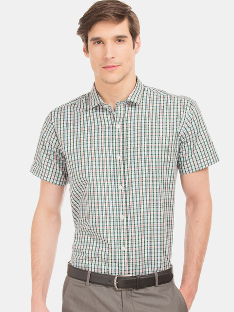 

Excalibur Men Green & White Regular Fit Checked Formal Shirt