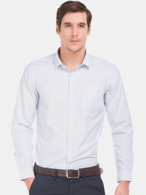 

Excalibur Men White & Blue Slim Fit Striped Formal Shirt