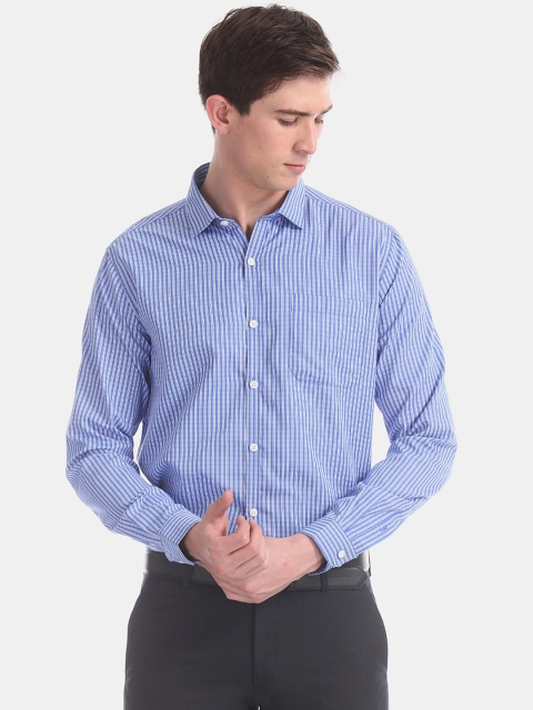 

Excalibur Men Blue & White Regular Fit Striped Formal Shirt