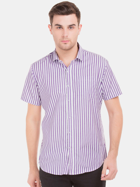 

Excalibur Men White & Purple Regular Fit Striped Casual Shirt