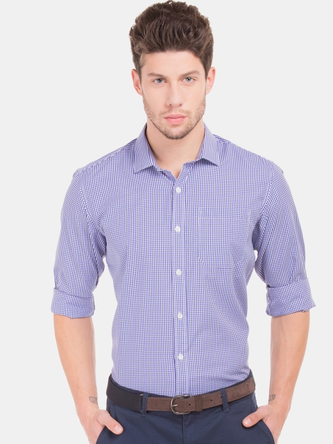 

Excalibur Men White & Navy Blue Regular Fit Checked Formal Shirt