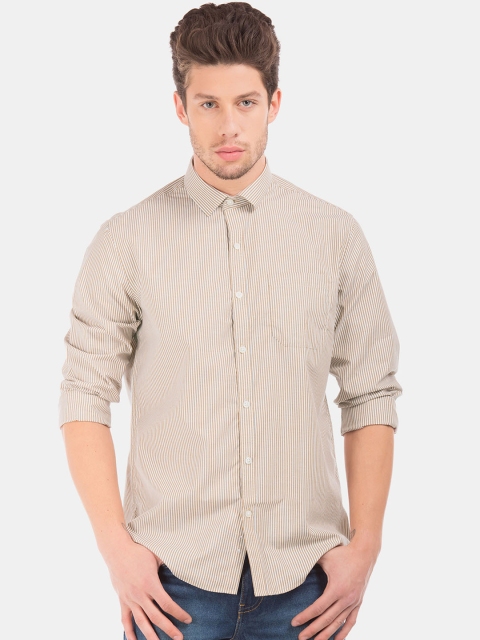 

Excalibur Men Beige & White Classic Fit Striped Casual Shirt