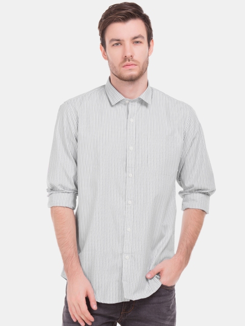 

Excalibur Men Grey & White Regular Fit Striped Casual Shirt