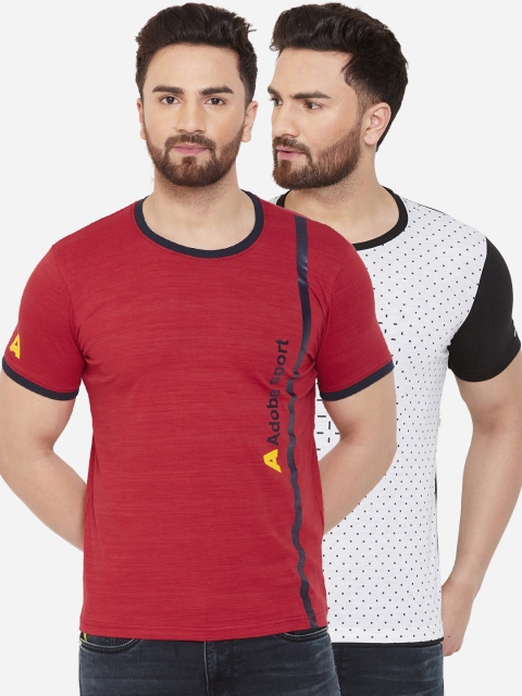 

Adobe Men Pack of 2 Printed Round Neck T-shirts, Red