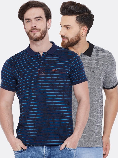 

Adobe Men Pack of 2 Striped Polo Collar T-shirts, Navy blue