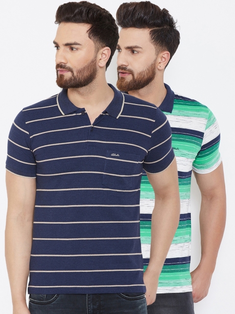 

Adobe Men Pack Of 2 Striped Polo Collar T-shirts, Navy blue