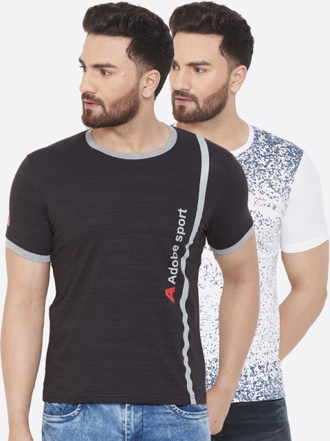 

Adobe Men Pack Of 2 Black & White Printed Round Neck T-shirt