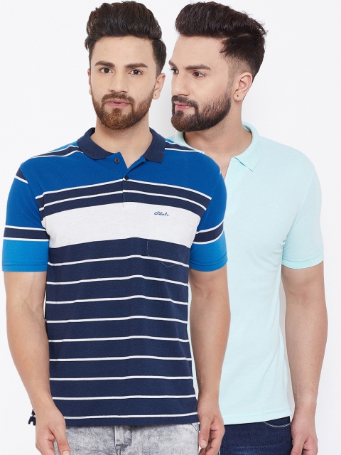 

Adobe Men Pack Of 2 Blue Striped Polo Collar T-shirt