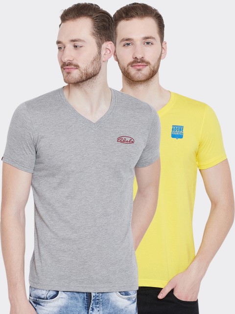 

Adobe Men Pack of 2 Solid V-Neck T-shirts, Yellow