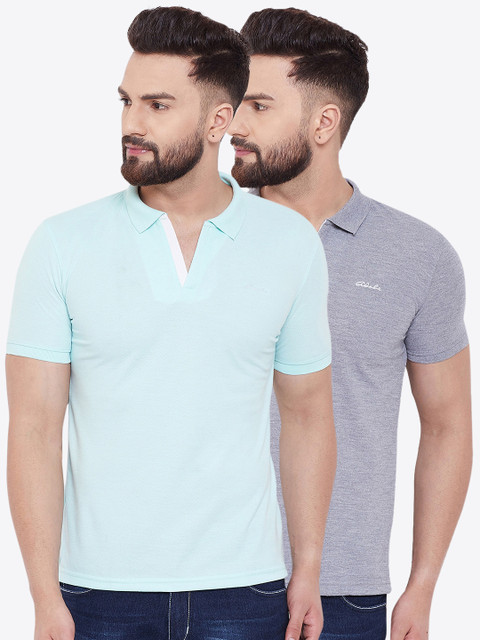

Adobe Men Pack Of 2 Solid Polo Collar T-shirt, Grey