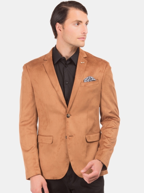 

Arrow Men Tan Brown Solid Slim-Fit Single-Breasted Suedette Blazer