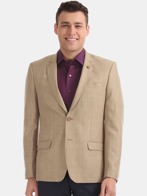 

Arrow Men Beige Solid Single-Breasted Formal Blazer