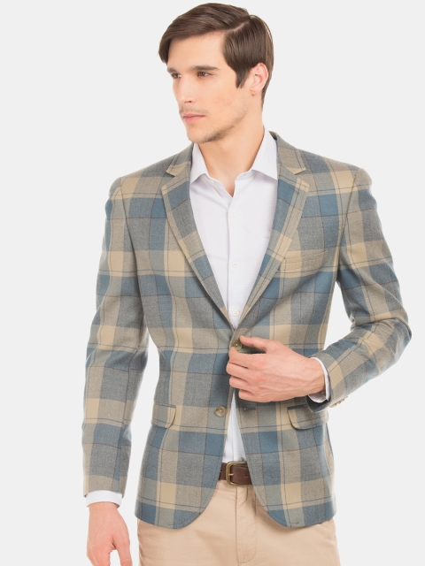 

Arrow Men Beige & Blue Checked Single-Breasted Formal Blazer